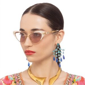 CAMILLA “The Suite Life” ivory enameled jeweled cat eye sunglasses